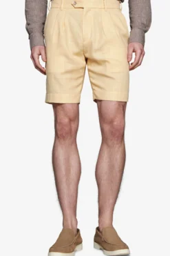 Bermuda misto lino con pinces giallo