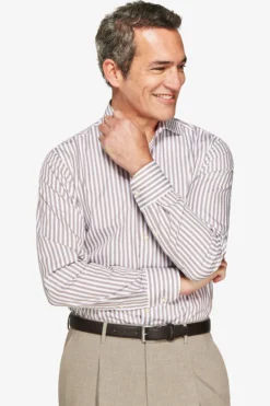 Camicia a righe fine tortora
