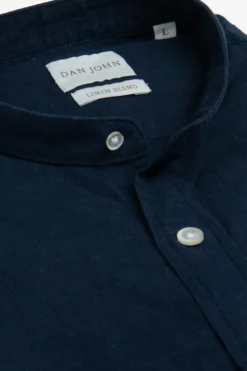 Camicia coreana misto lino blu