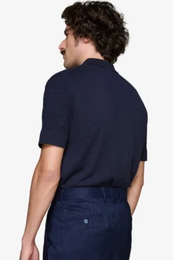 Camicia in maglia punto mattoncino blu