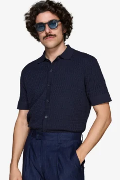 Camicia in maglia punto mattoncino blu