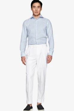 Camicia misto lino a righe celeste