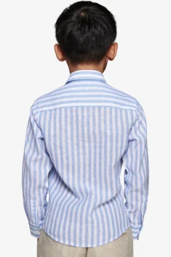 Camicia misto lino a righe celeste Kids
