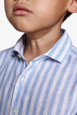 Camicia misto lino a righe celeste Kids