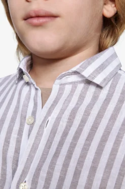 Camicia misto lino a righe tortora Kids