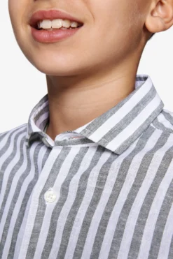 Camicia misto lino a righe verde Kids