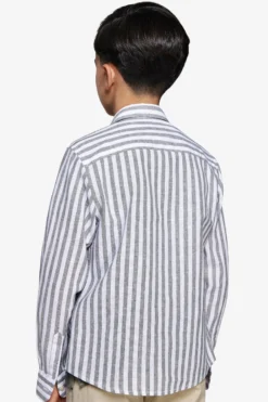 Camicia misto lino a righe verde Kids