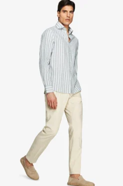 Camicia misto lino a righe verde