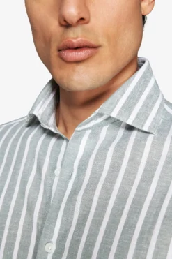 Camicia misto lino a righe verde
