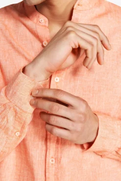 Camicia misto lino coreana arancio