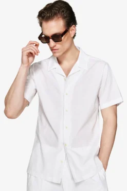 Camicia misto lino hawaiana bianca