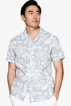 Camicia misto lino hawaiana celeste