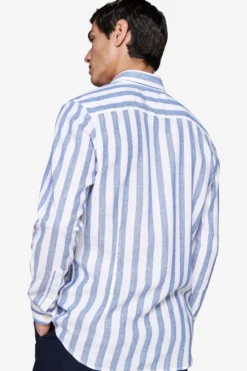 Camicia misto lino Herringbone royal