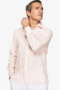 Camicia misto lino stampa fiori rosa