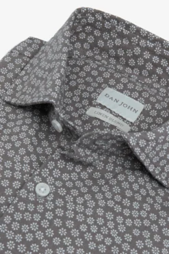 Camicia stampa fiore slim tortora