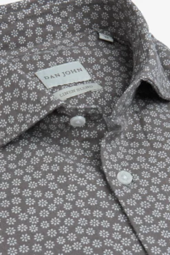 Camicia stampa fiore slim tortora