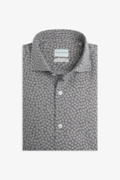 Camicia stampa fiore slim tortora
