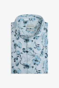 Camicia stampa fiore turchese