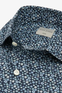 Camicia stampa fiori celeste slim