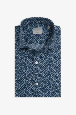 Camicia stampa fiori celeste slim