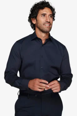 Camicia stretch unita blu slim