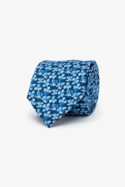Cravatta jacquard fantasia fiori azzurro