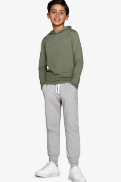 Felpa jersey con cappuccio e ricamo verde Kids