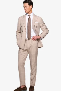 Giacca doppiopetto finestrata beige