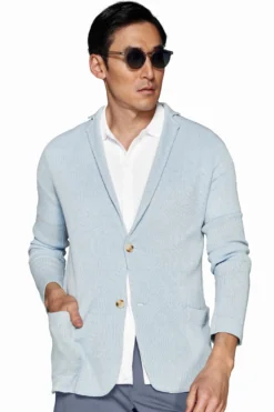 Giacca in maglia costa inglese celeste
