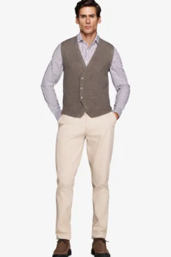 Gilet doppiopetto in maglia basic tortora