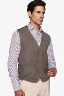 Gilet doppiopetto in maglia basic tortora