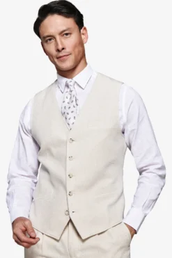 Gilet misto lino Herringbone sabbia