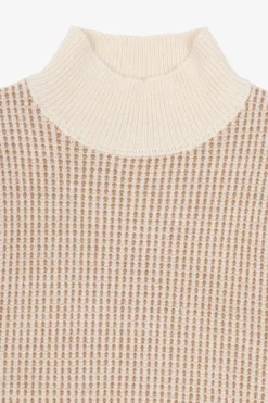 Maglia collo vulcano punto bicolore panna
