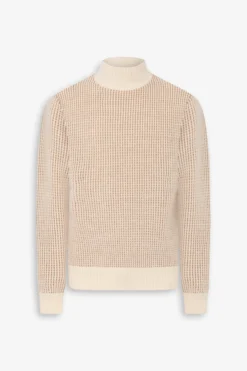Maglia collo vulcano punto bicolore panna