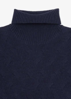 Maglia dolcevita a treccia discontinua blu