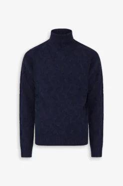 Maglia dolcevita a treccia discontinua blu