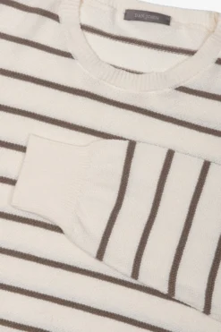Maglia girocollo righe a contrasto panna