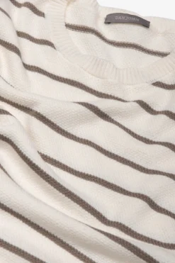 Maglia girocollo righe a contrasto panna