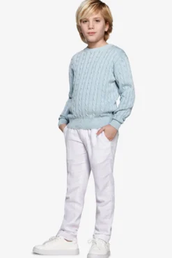Maglia girocollo treccia celeste Kids