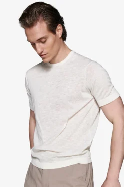 Maglia misto lino girocollo sabbia