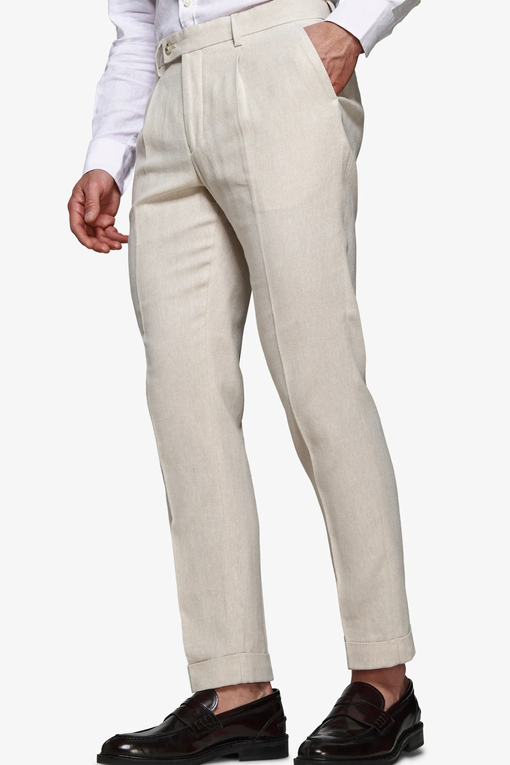 Pantaloni misto lino Herringbone sabbia
