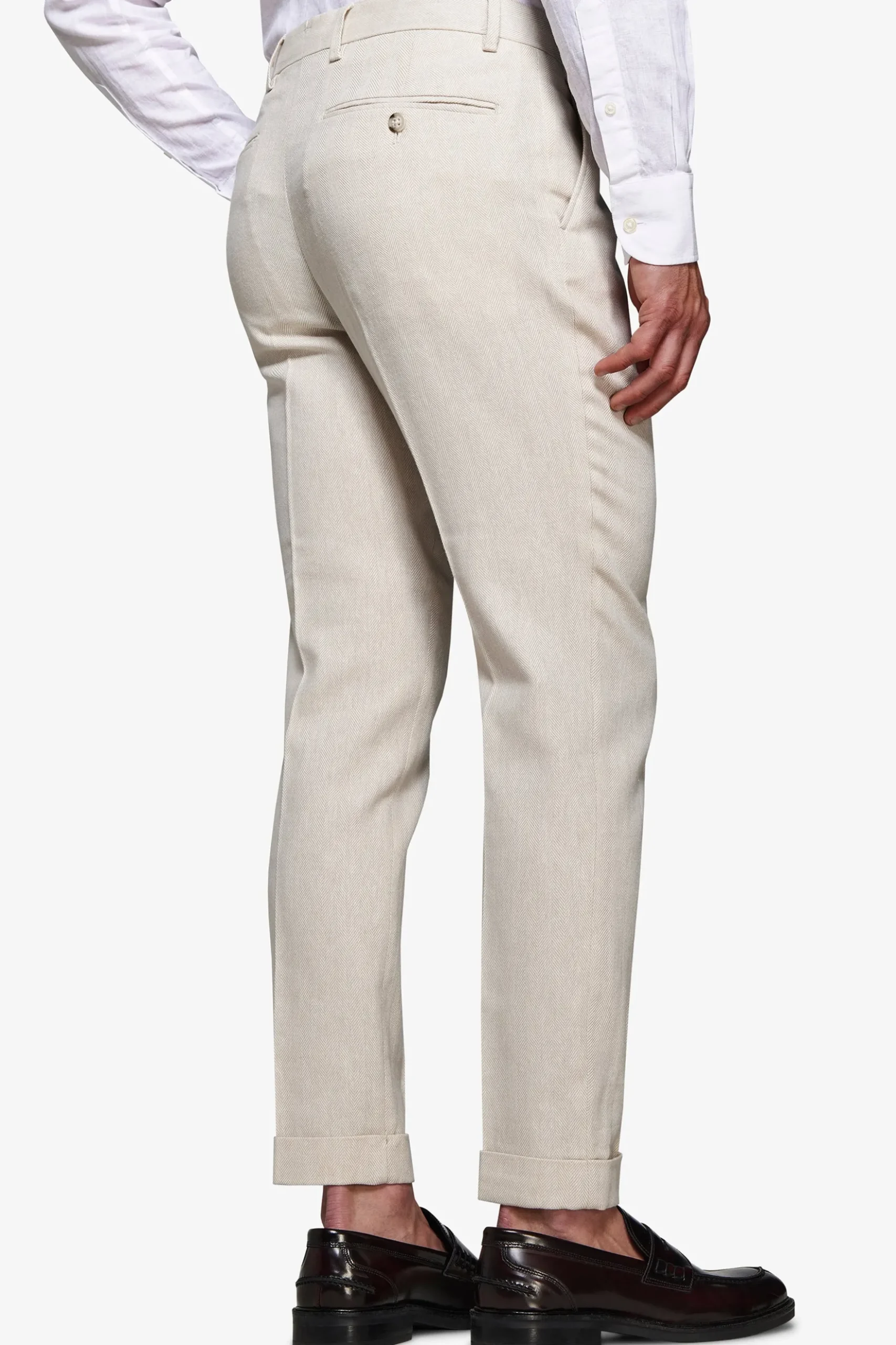 Pantaloni misto lino Herringbone sabbia