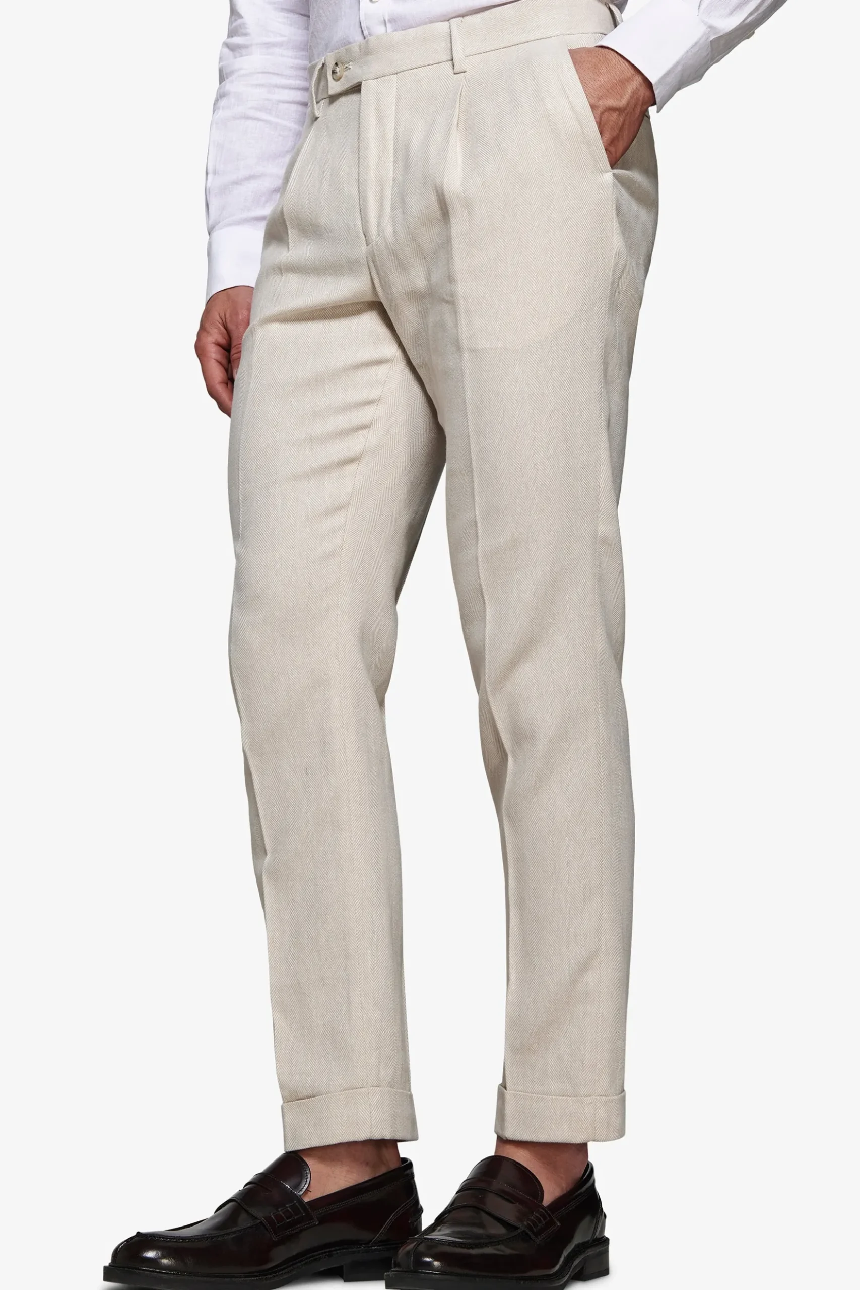 Pantaloni misto lino Herringbone sabbia
