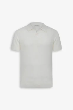 Polo in maglia collo aperto armaturata panna