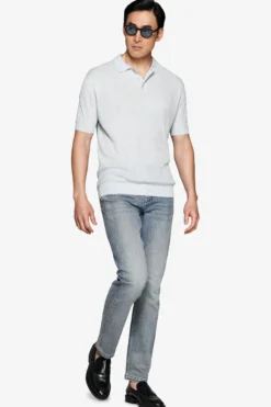 Polo in maglia misto lino celeste