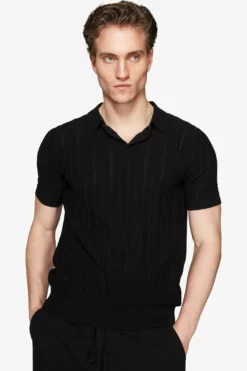 Polo in maglia traforata nera