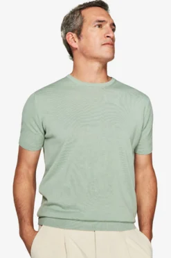 T-shirt in maglia basic in cotone verde chiaro