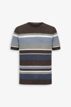 T-shirt in maglia rigata marrone